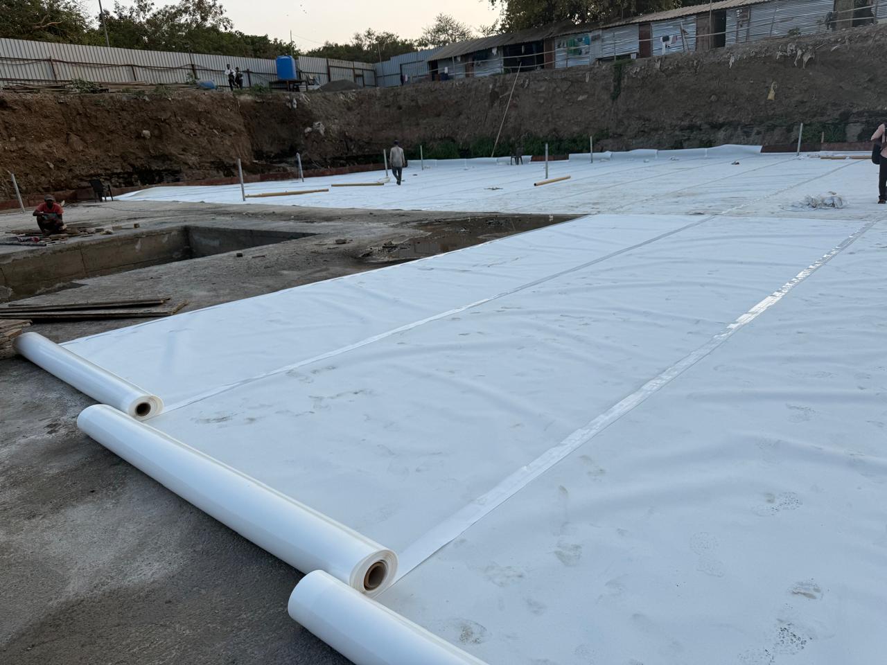 Bitumen sheet membrane waterproofing system on roof slab